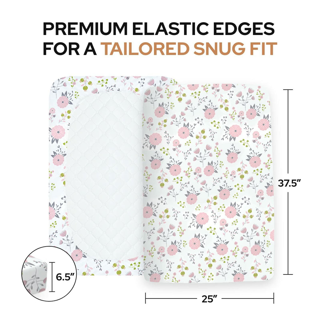Pickle & Pumpkin Mini Crib Sheet Floral Pink Organic Cotton 2-Pack