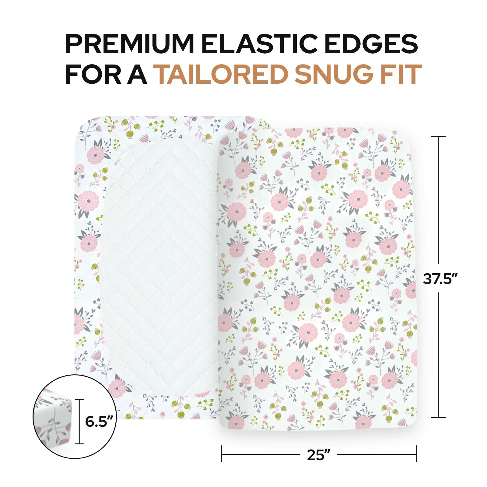 Pickle & Pumpkin Mini Crib Sheet Floral Pink Organic Cotton 2-Pack