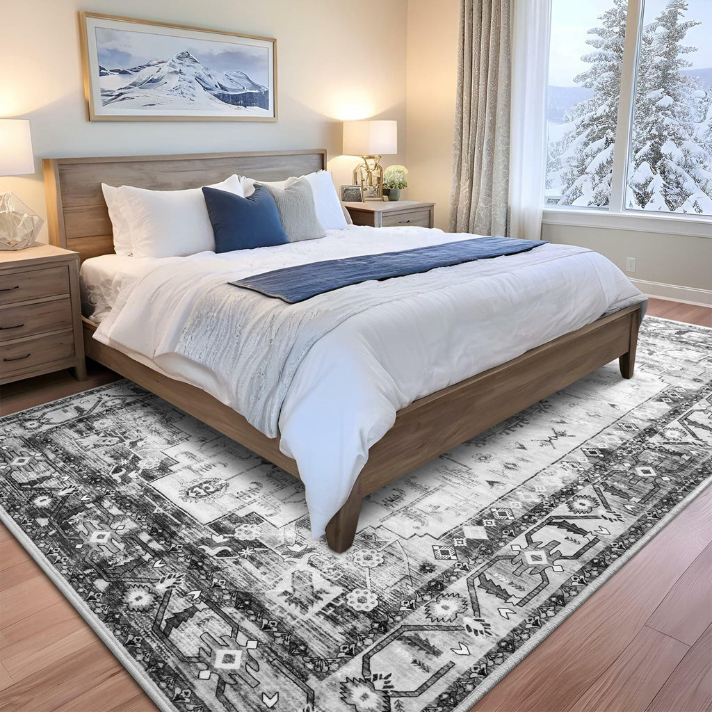 Nuttumico 5x7 Washable Non-Slip Vintage Abstract Area Rug Grey
