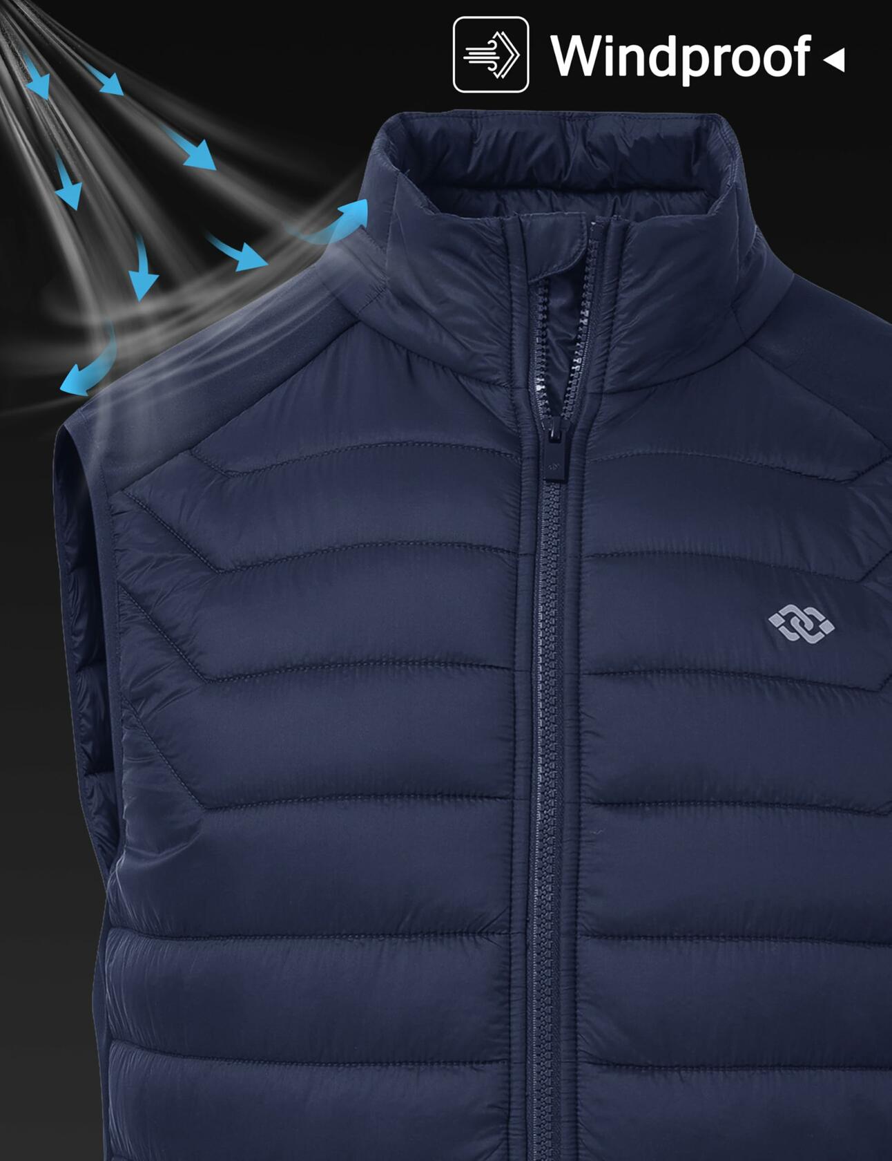 MoFiz Men's Puffer Vest Jacket Windbreak Zipper Sleeveless Navy Size XL