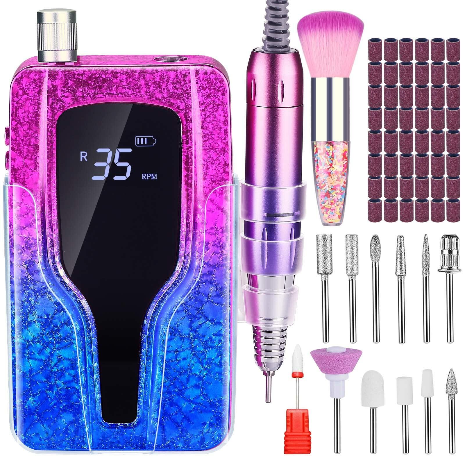 LEEMOOP Electric Nail Drill 35000RPM Cordless Efile Kit 12 Bits Light Orange