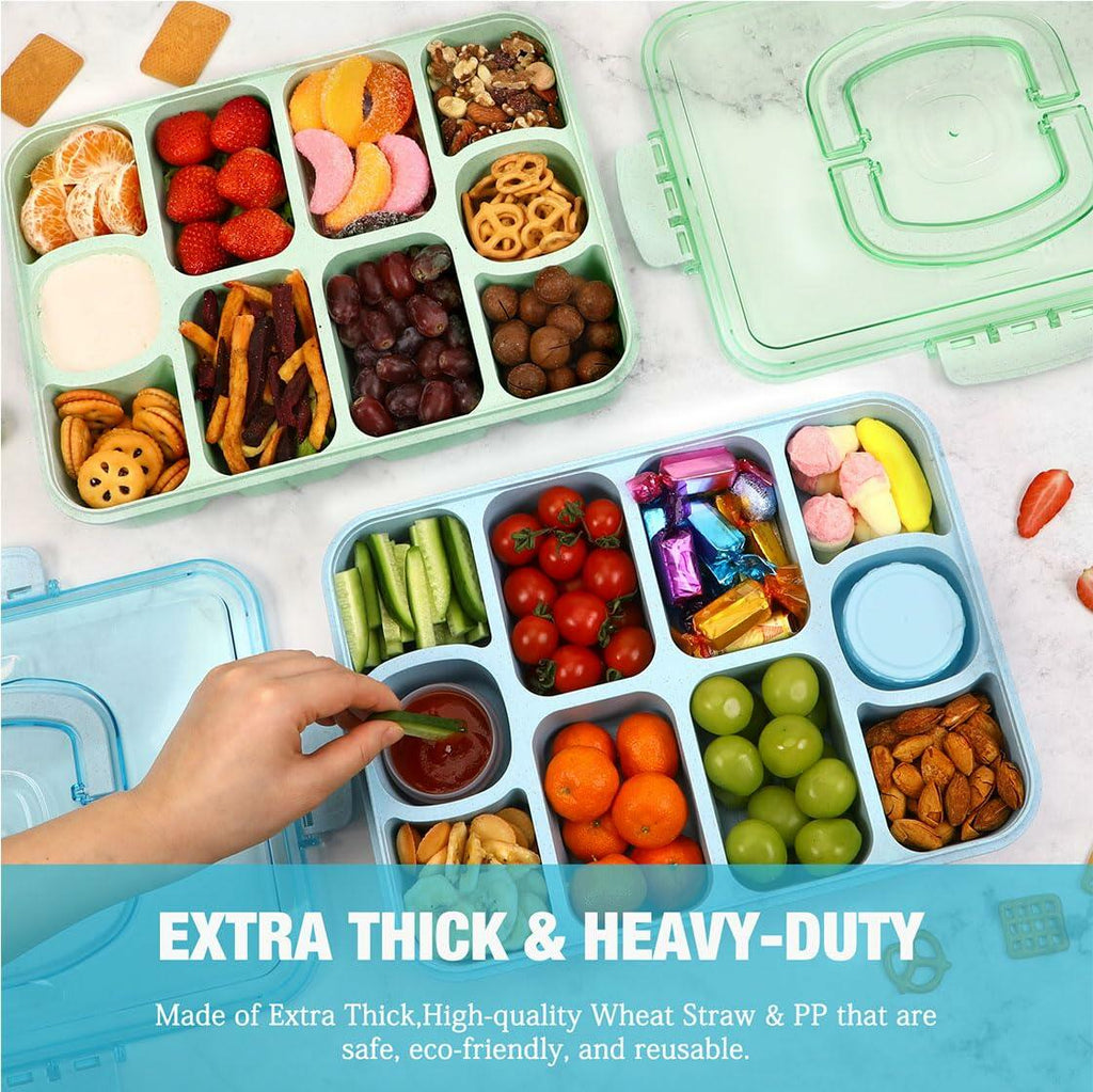 Caperci Snackle Box Large 10-Compartment Tray with Lid Handle Green