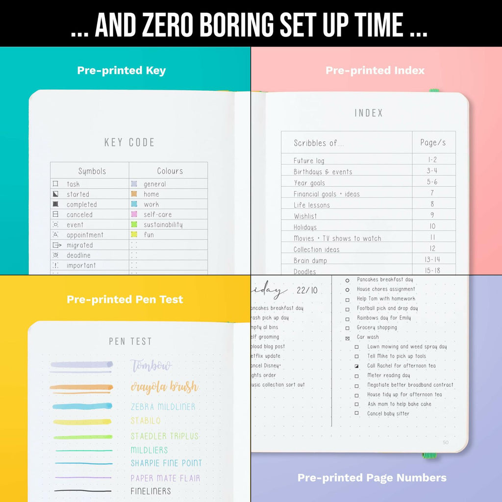 Bullet Dotted Journal A5 Dot Grid Notebook Hard Cover 120gsm Thick Paper