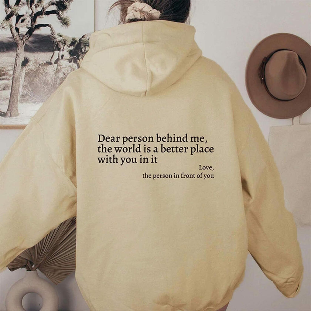 Srieox Dear Person Behind Me Hoodie Sweatshirt Long Sleeve Beige Size M