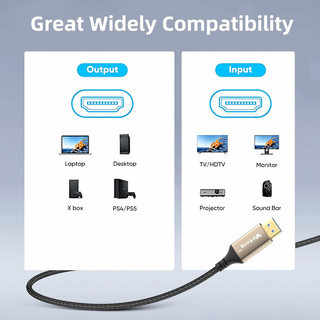 VJitong HDMI Fibre Optic Cable 25FT Ultra High-Speed HDMI 2.1 Gold