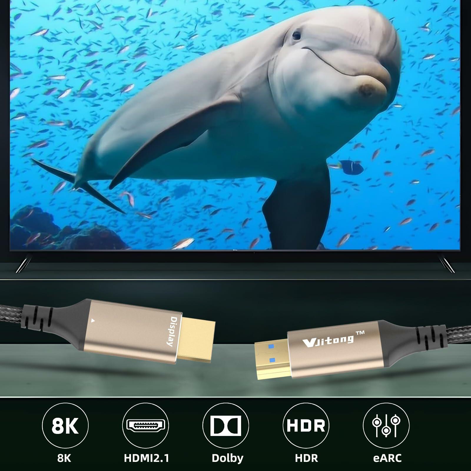 VJitong HDMI Fibre Optic Cable 25FT Ultra High-Speed HDMI 2.1 Gold