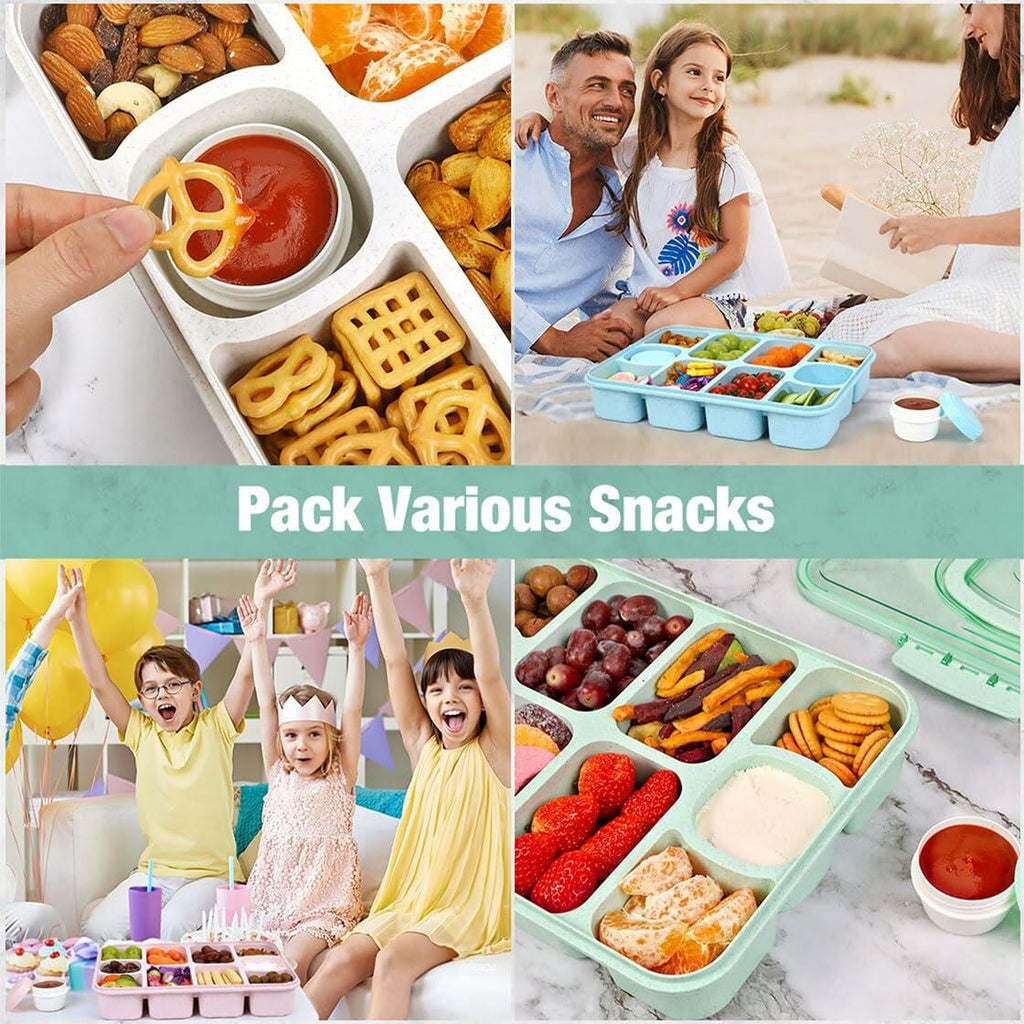 Caperci Snackle Box Large 10-Compartment Tray with Lid Handle Green