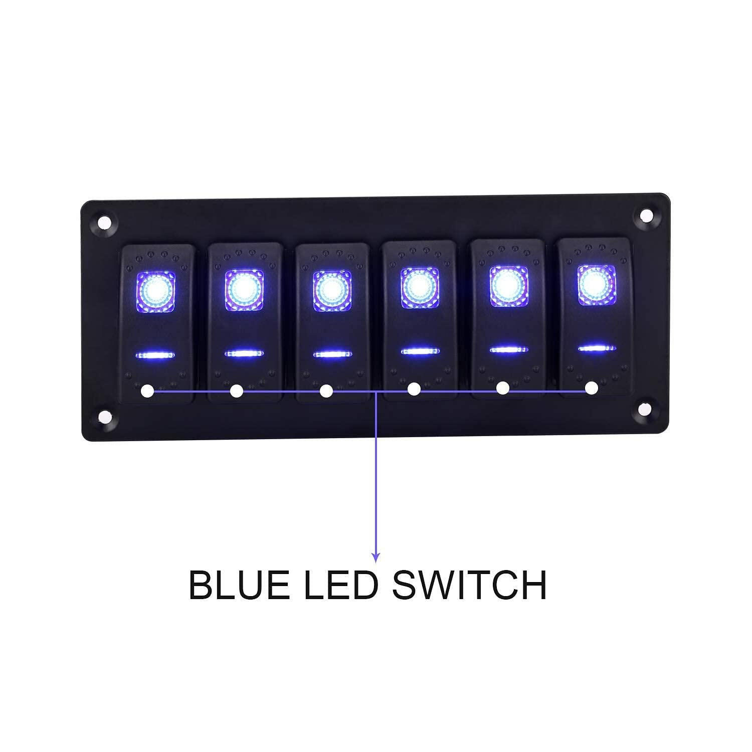 Garfour Marine 6 Gang 5 Pin Red LED Aluminum Rocker Switch Panel