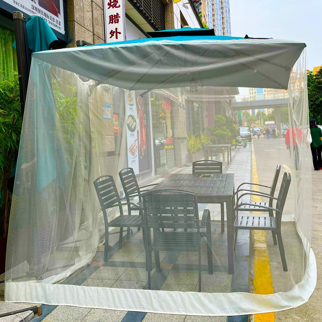 DINHAND 7.5-11ft Beige Patio Umbrella Mosquito Netting Double Zipper Door