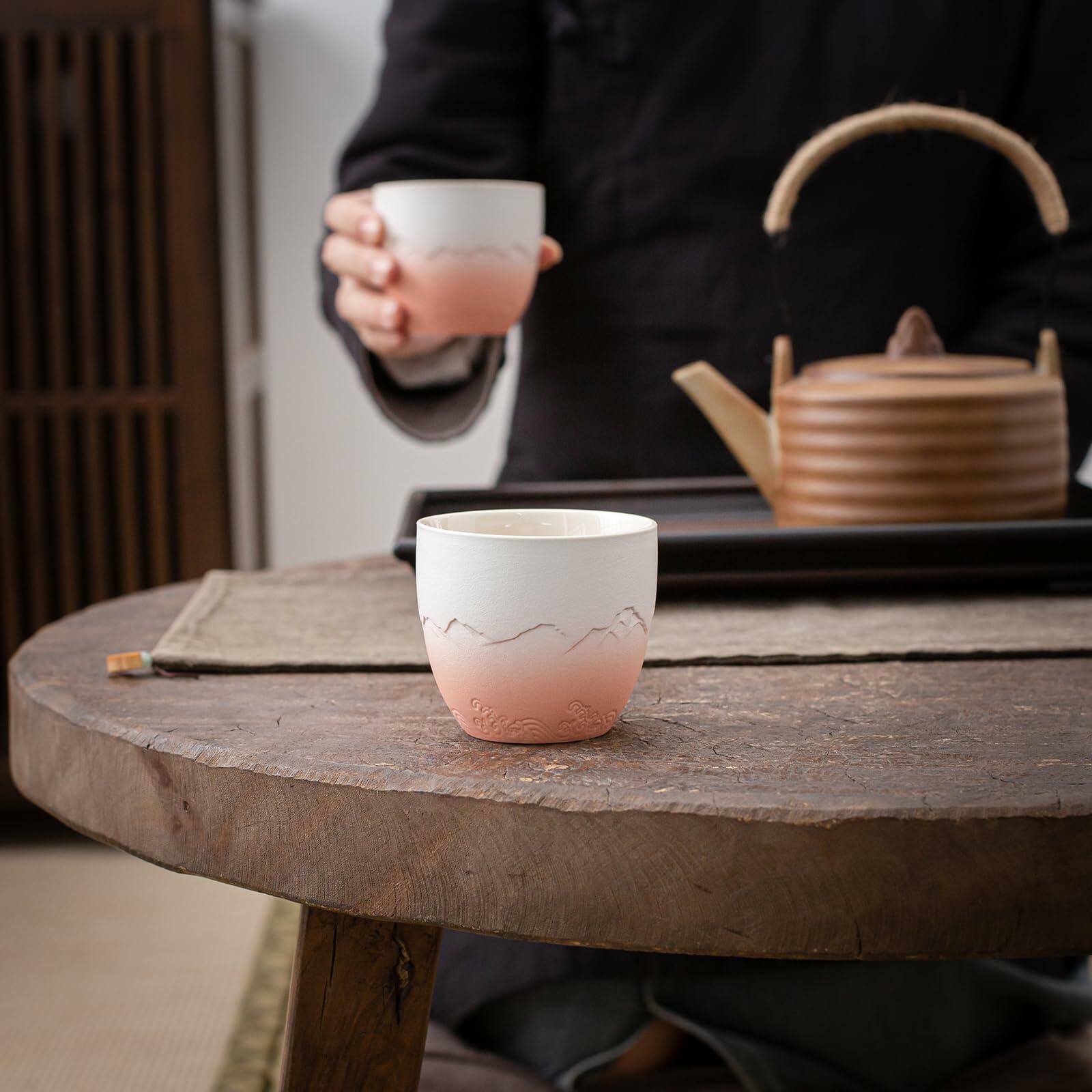 TEANAGOO Japanese Tea Cup 5.6oz Gradient Pink White 4 Pcs Box