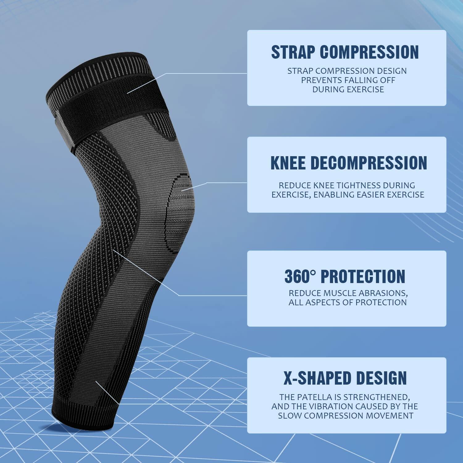 Mumian Full Leg Compression Sleeves with Strap Black 1 Pair Size XXX-Large
