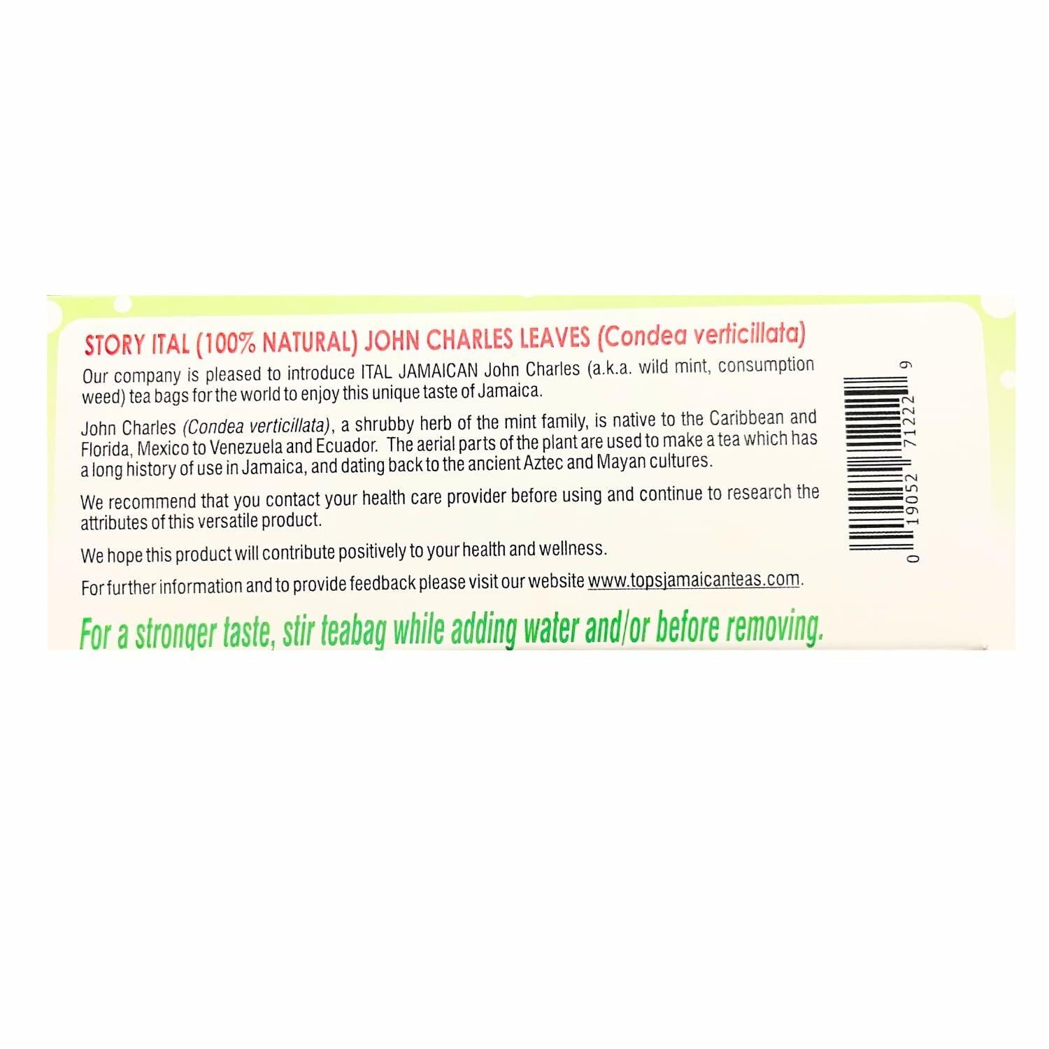 BestBy01/27 Jamaican John Charles Leaf Herbal Tea All Natural 24 Bags