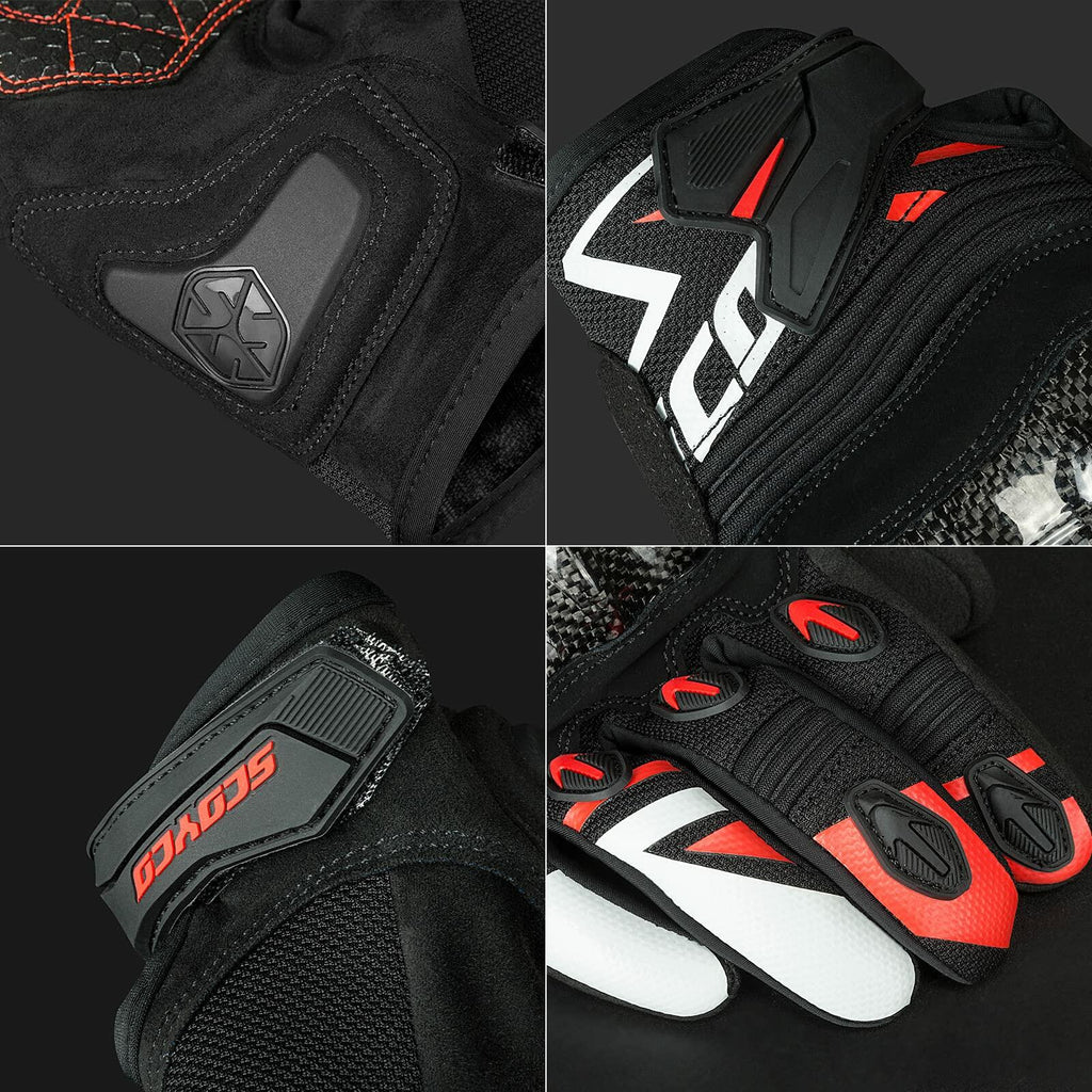 Scoyco Motorcycle Gloves Carbon Knuckle Touchscreen Black Size XL