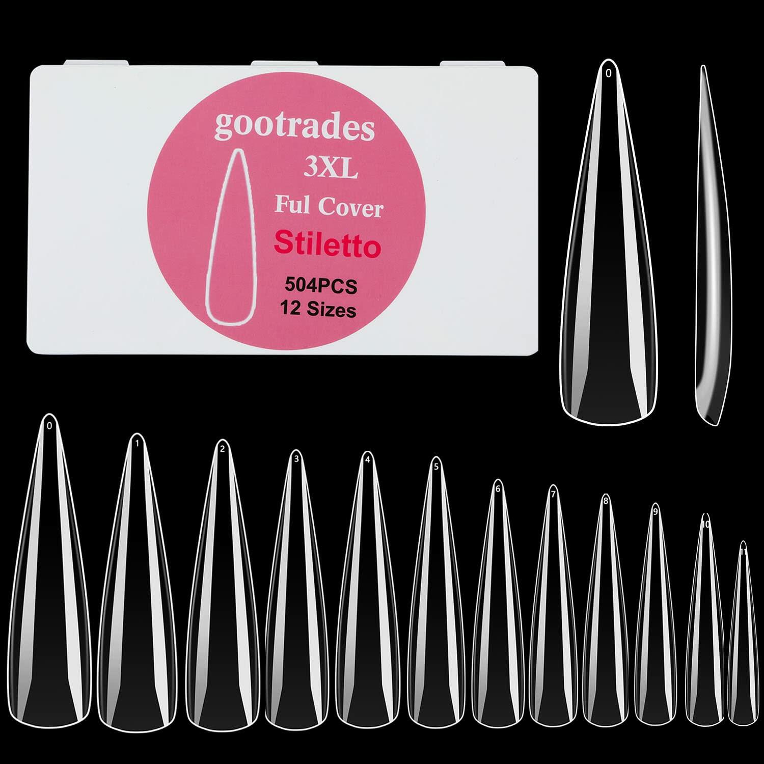 INENK No C Curve XXL Stiletto Coffin Nail Tips 400Pcs Clear Acrylic 10 Sizes
