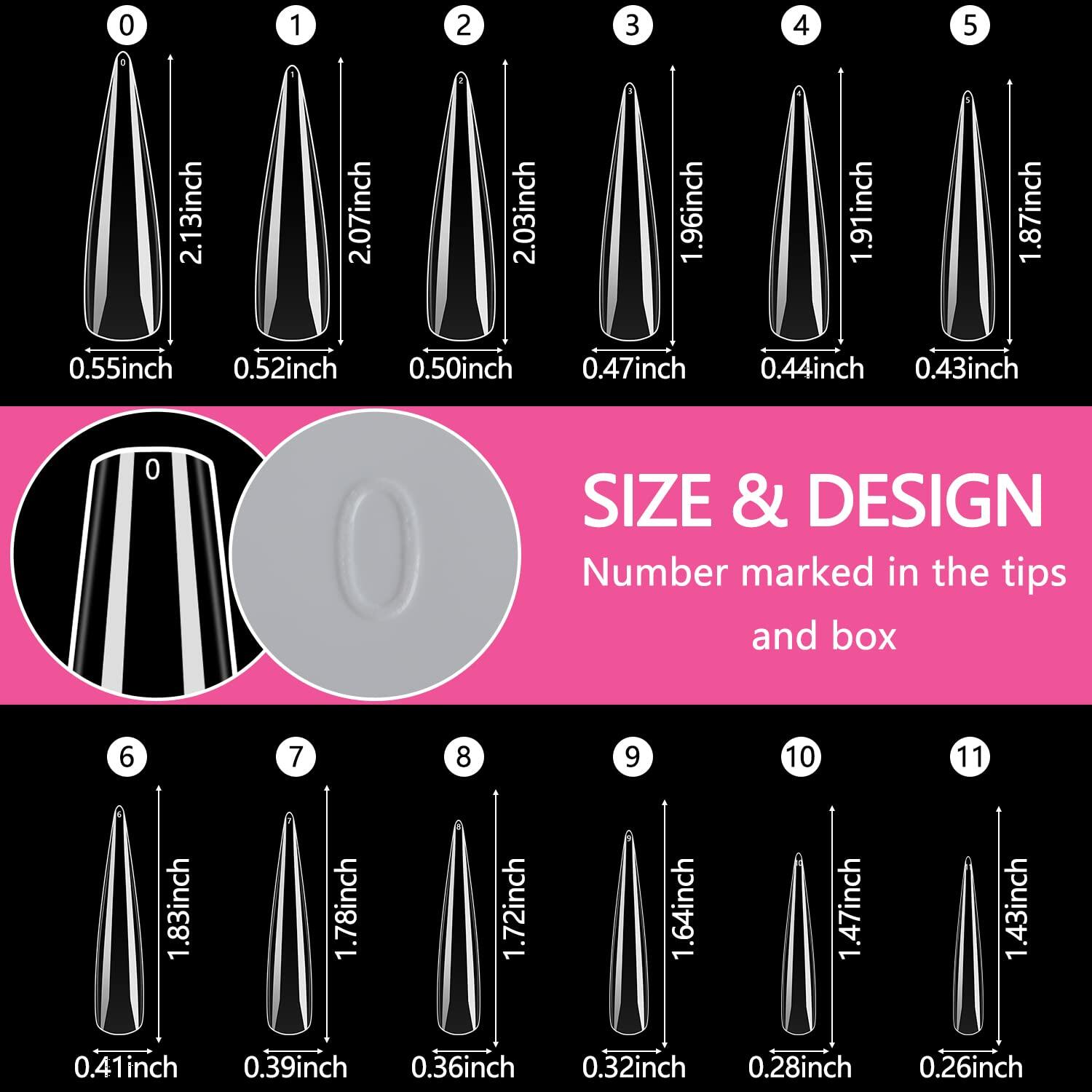INENK No C Curve XXL Stiletto Coffin Nail Tips 400Pcs Clear Acrylic 10 Sizes