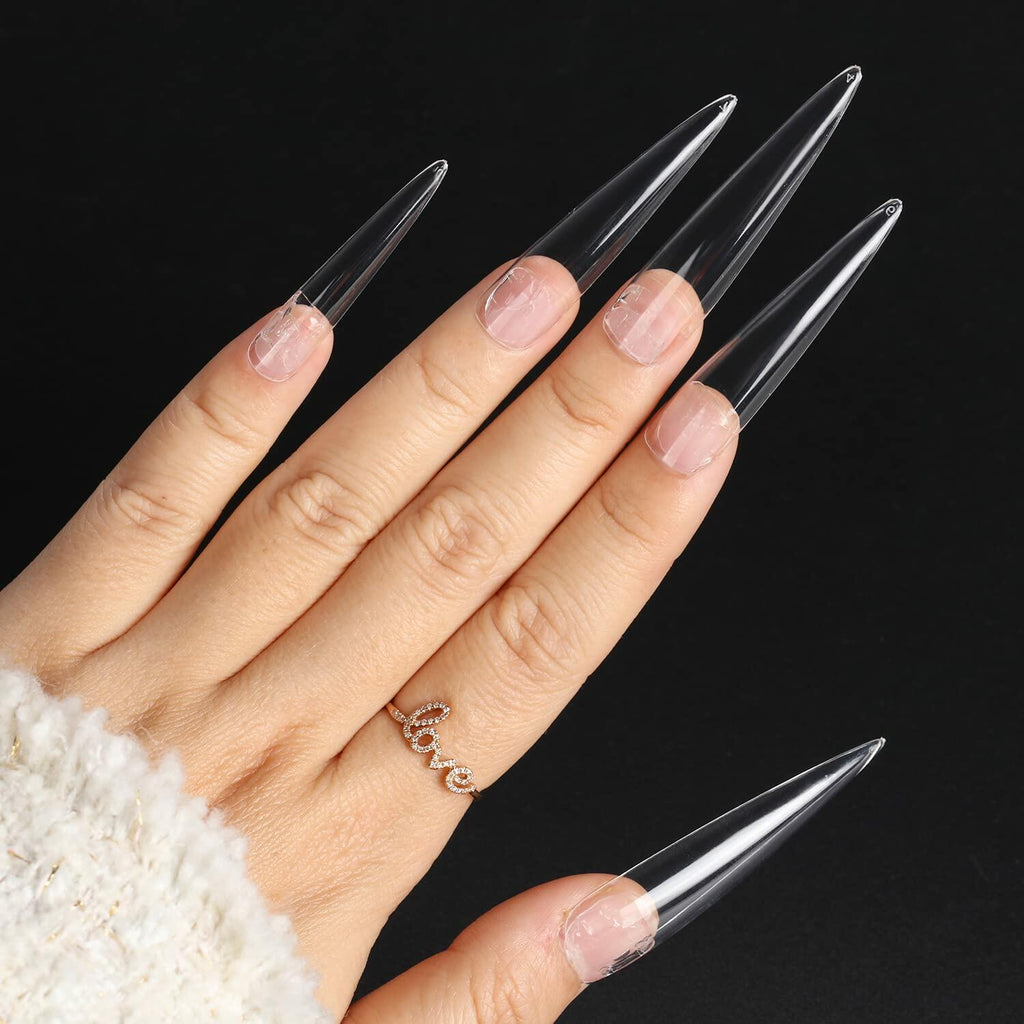 INENK No C Curve XXL Stiletto Coffin Nail Tips 400Pcs Clear Acrylic 10 Sizes
