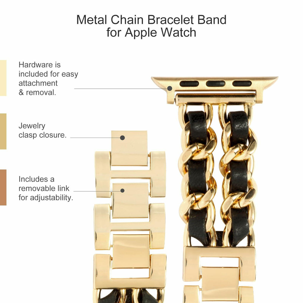 Long Pond Designer Apple Watch Metal Chain Bracelet Band 42-49mm Gold Black