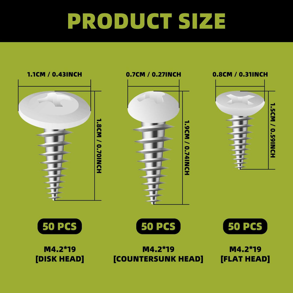 DLBEEM 150Pcs 8x3/4" White Carbon Steel Phillips Wood Screws Kit