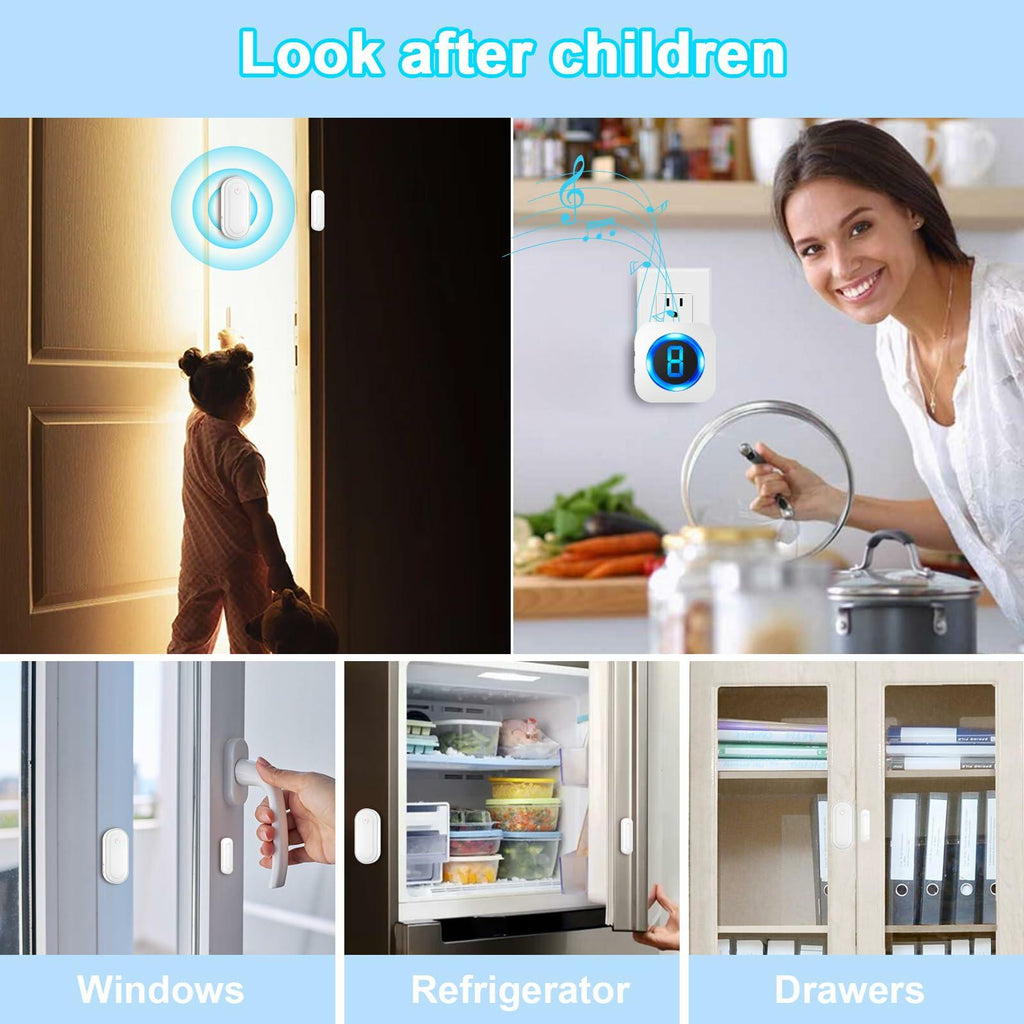 SURFOU Wireless Doorbell Chime 4 Sensors 2 Receivers 55 Chimes IP55 White