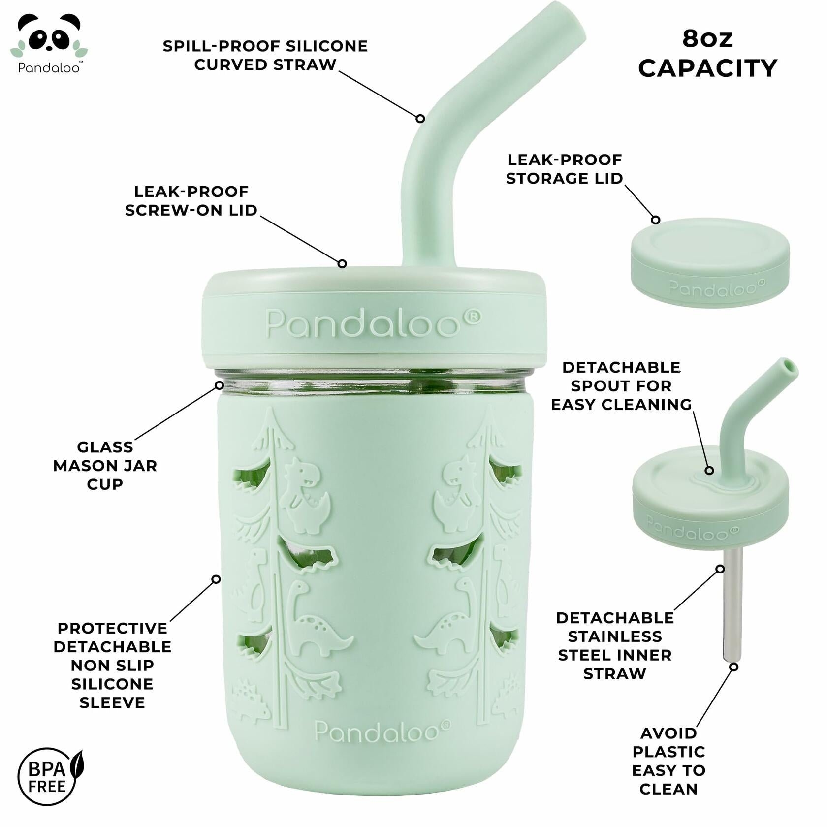 Pandaloo Mason Jar Toddler Cup 8oz Spill-Proof Glass Tumbler 4 Pack Blue