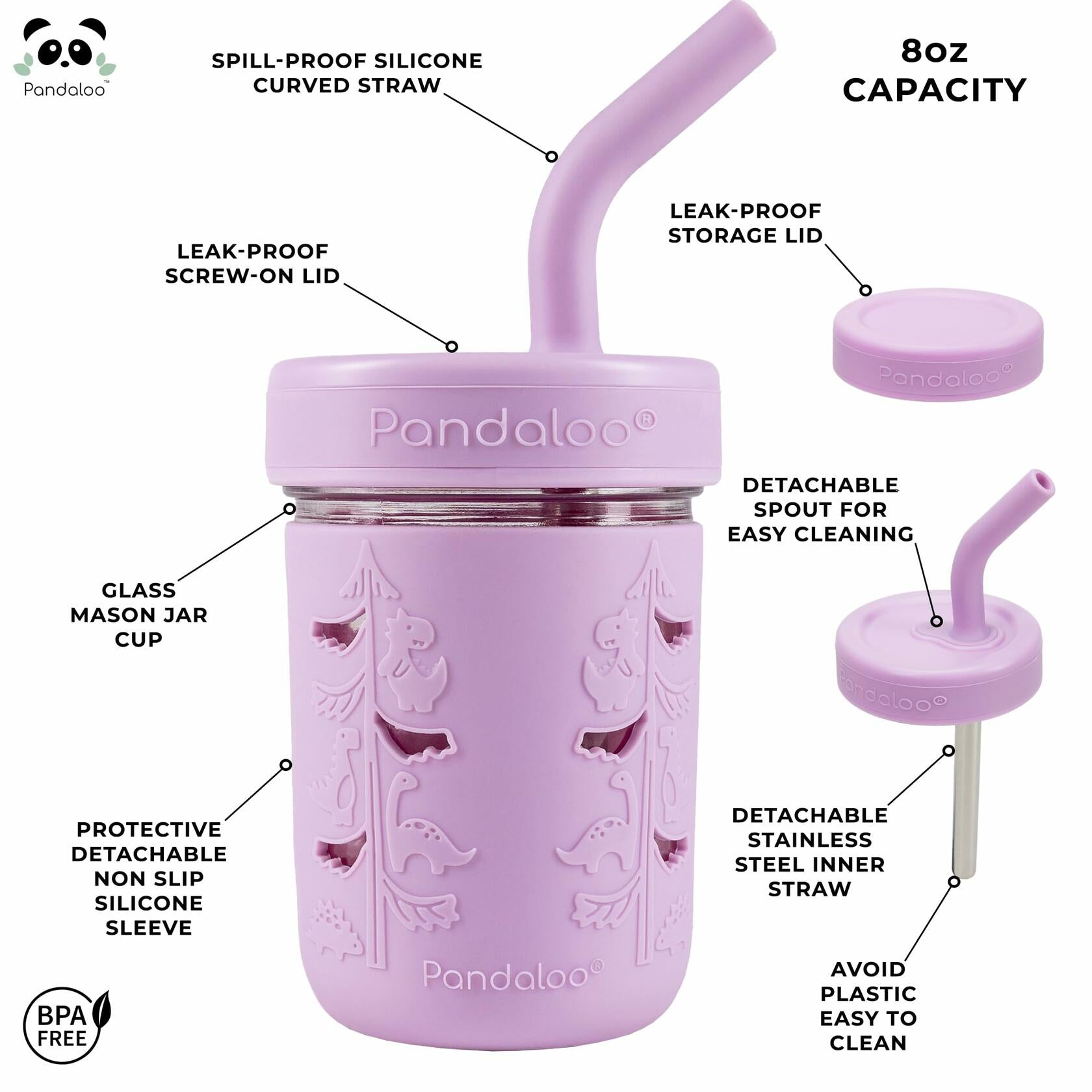 Pandaloo Mason Jar Toddler Cup 8oz Spill-Proof Glass Tumbler 4Pack Blue OPEN BOX
