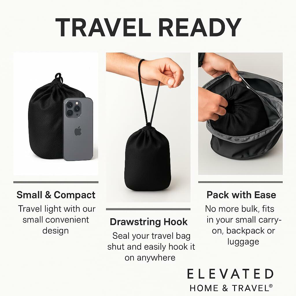 ELEVATED HOME & TRAVEL 2025 Travel Neck Pillow Memory Foam Dark Gray