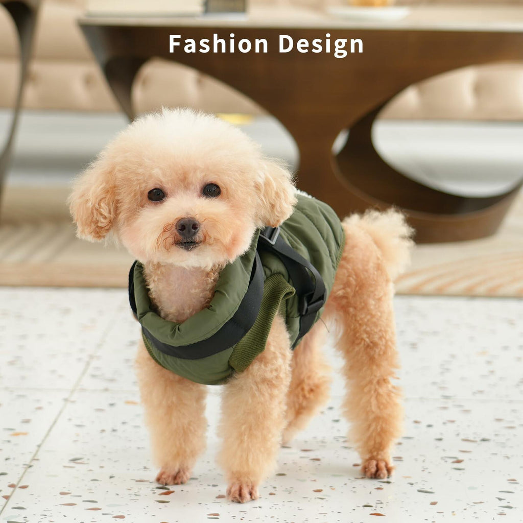 JoyDaog Dog Jacket Harness Fleece Lined Warm Winter Vest LightOrange Size M