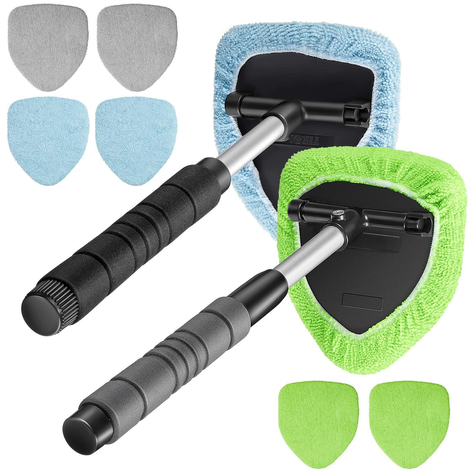 Frienda 10 Pcs Windshield Cleaning Tool Set with 2 Handles, 6 Cloth Pads, Spray