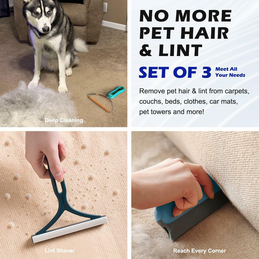 airbee Pet Hair Remover 3-Pack Lint Shaver Cleaner Fur Removal Tool