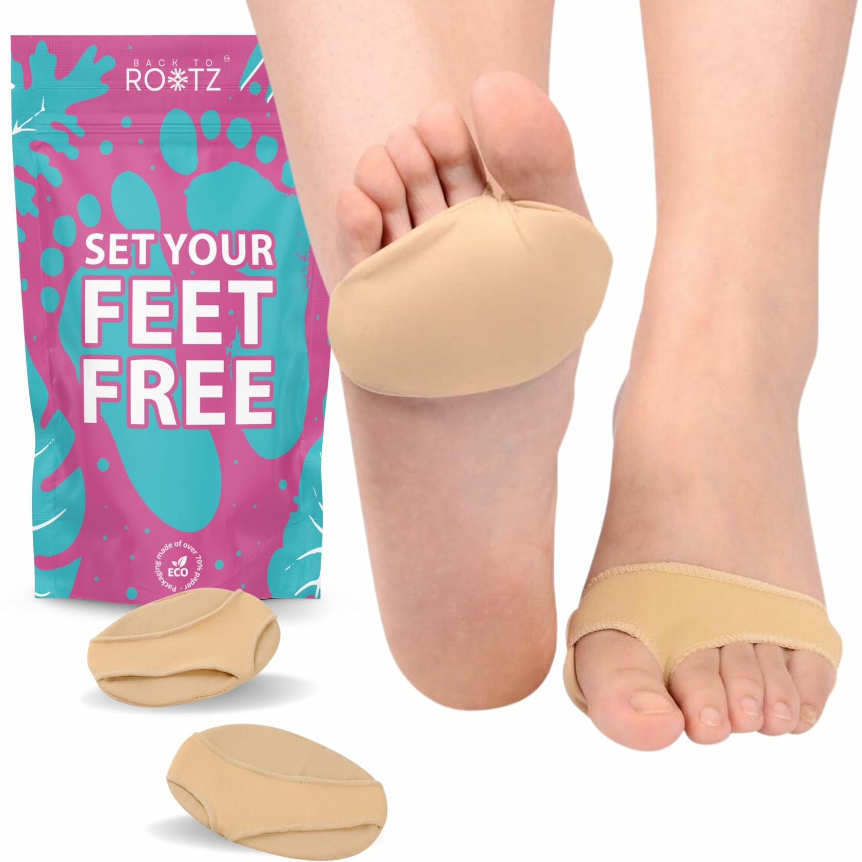 BACK TO ROOTZ Metatarsal Pads Gel Cushions Skin Color 1 Pair Size Small 5-8