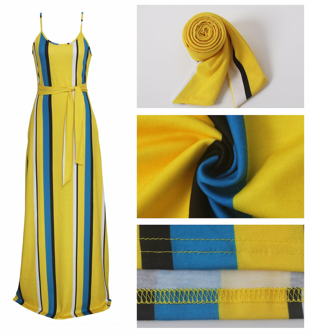 SheKiss Plus-Size Hawaiian Maxi Sundress Yellow with Pockets Size L