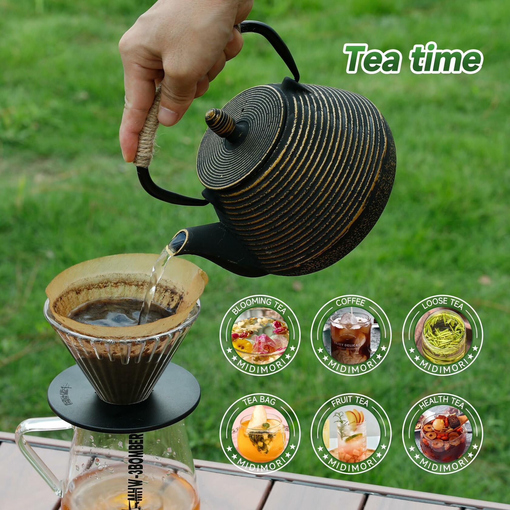 MIDIMORI Cast Iron Teapot Japanese Stovetop Enameled 34oz ANNUAL RING