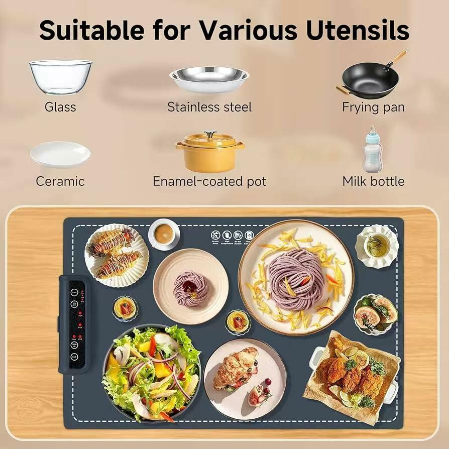 BOLEISE Electric Warming Tray Nano Silicone 3 Temp Settings White Size M