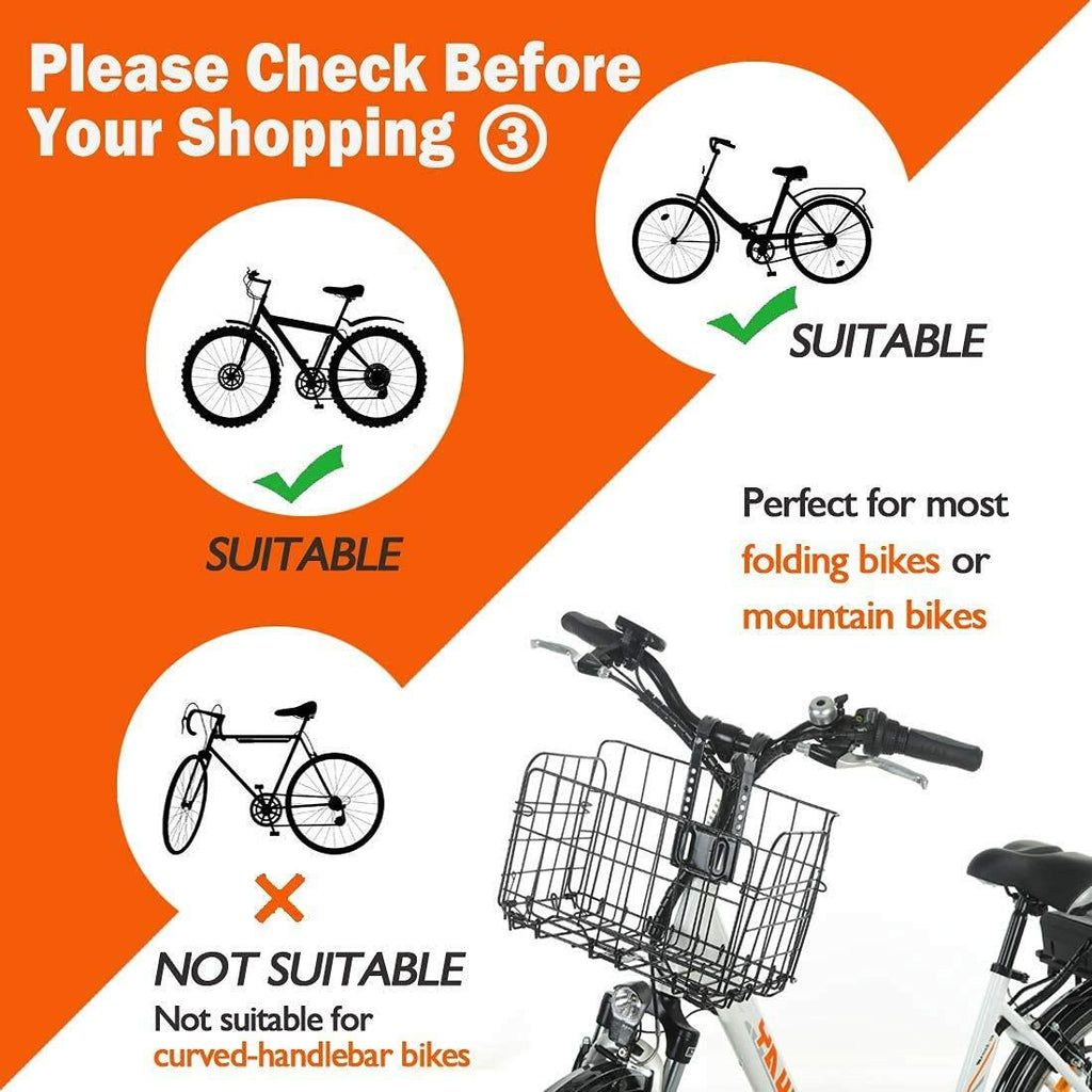ONWAY Folding Front Handlebar Rear Rack Bike Basket with Canvas Liner Black