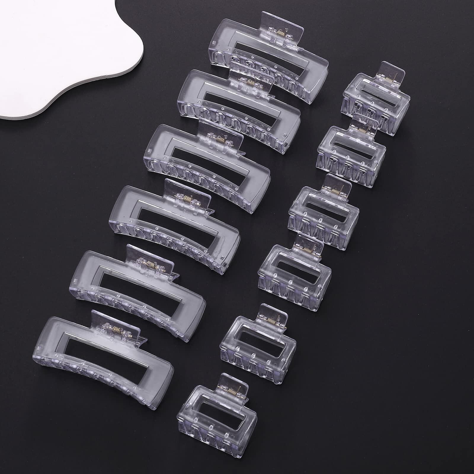 Alemaky 12 Pack Black Square & Rectangle Hair Claw Clips Large & Small