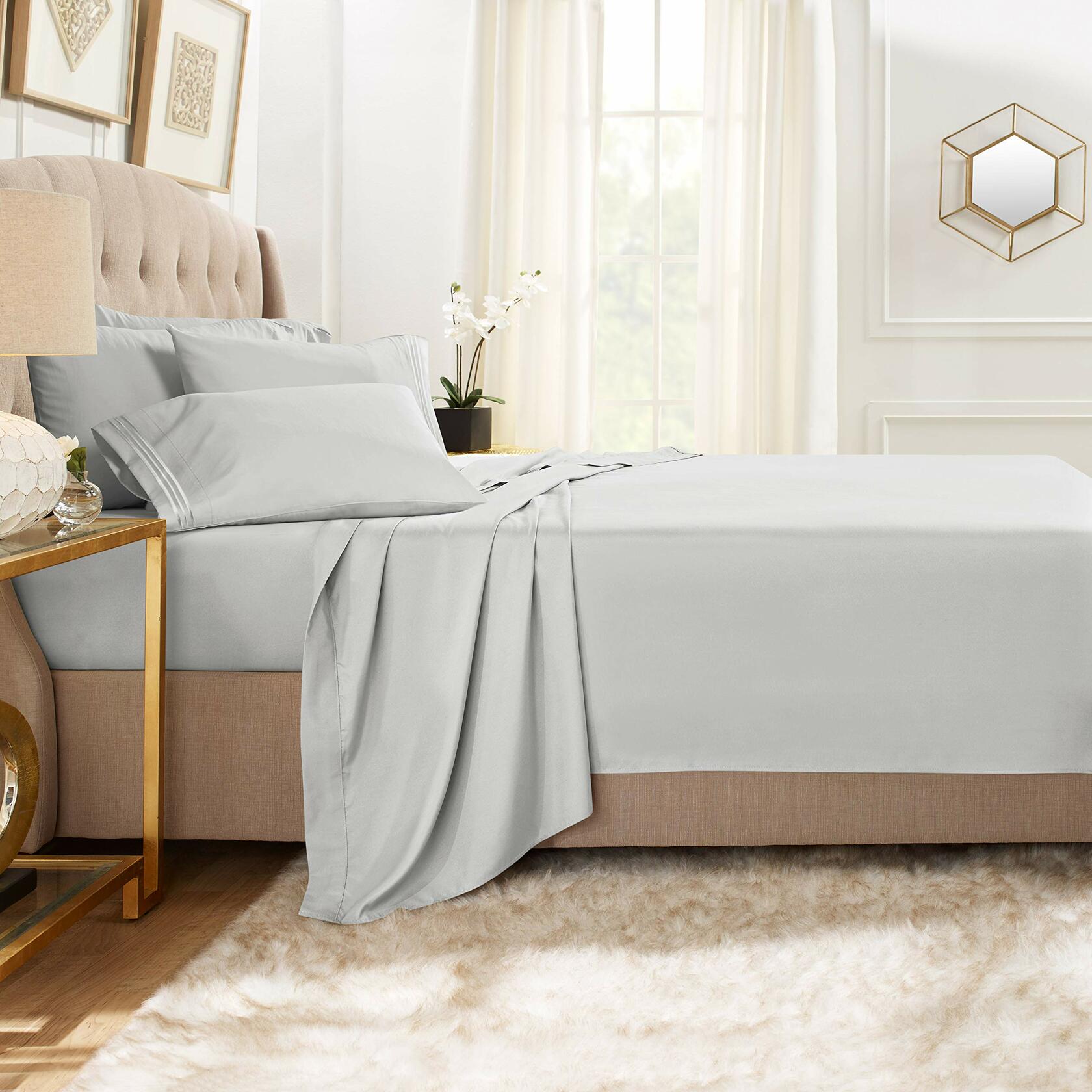 Clara Clark Premier 1800 Collection 6pc Bed Sheet Set King Silver Gray