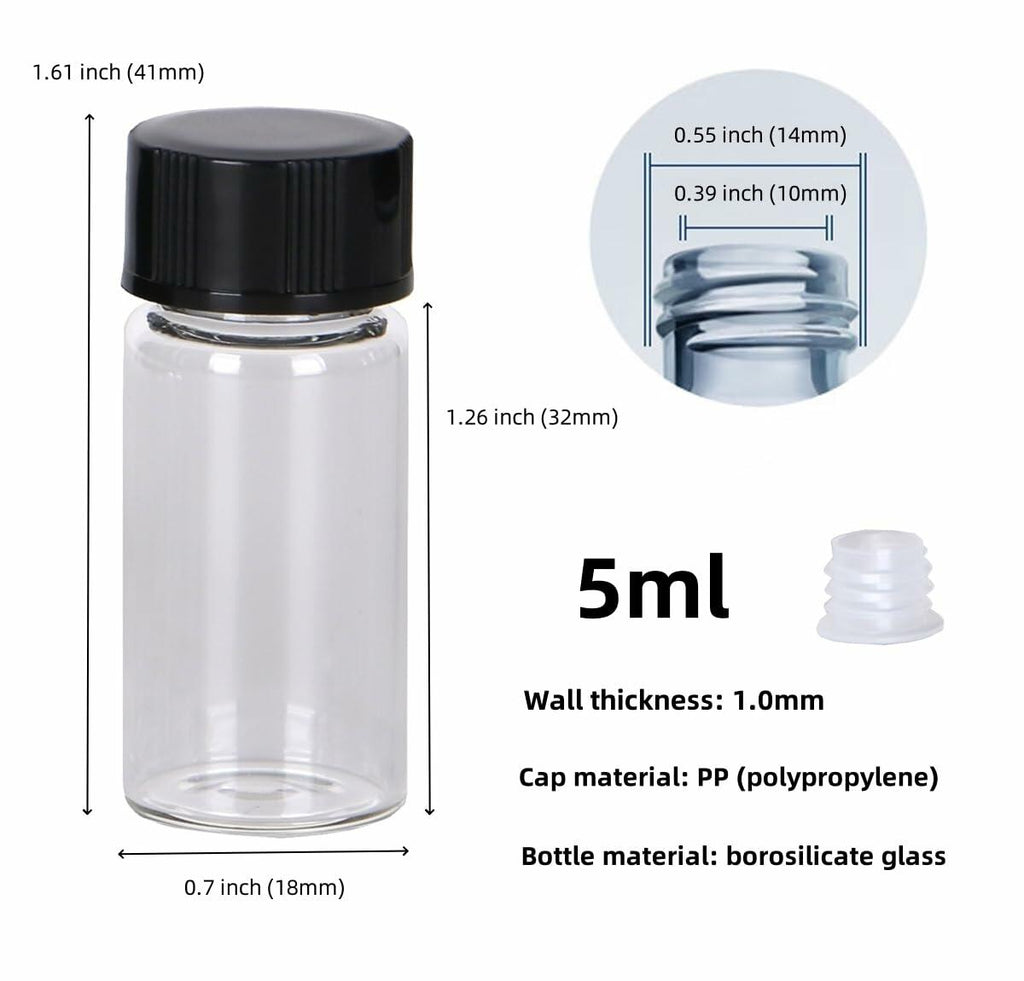 KIGITIK 23pcs 5ml Clear Glass Sample Vials with Screw Caps Leak-Proof