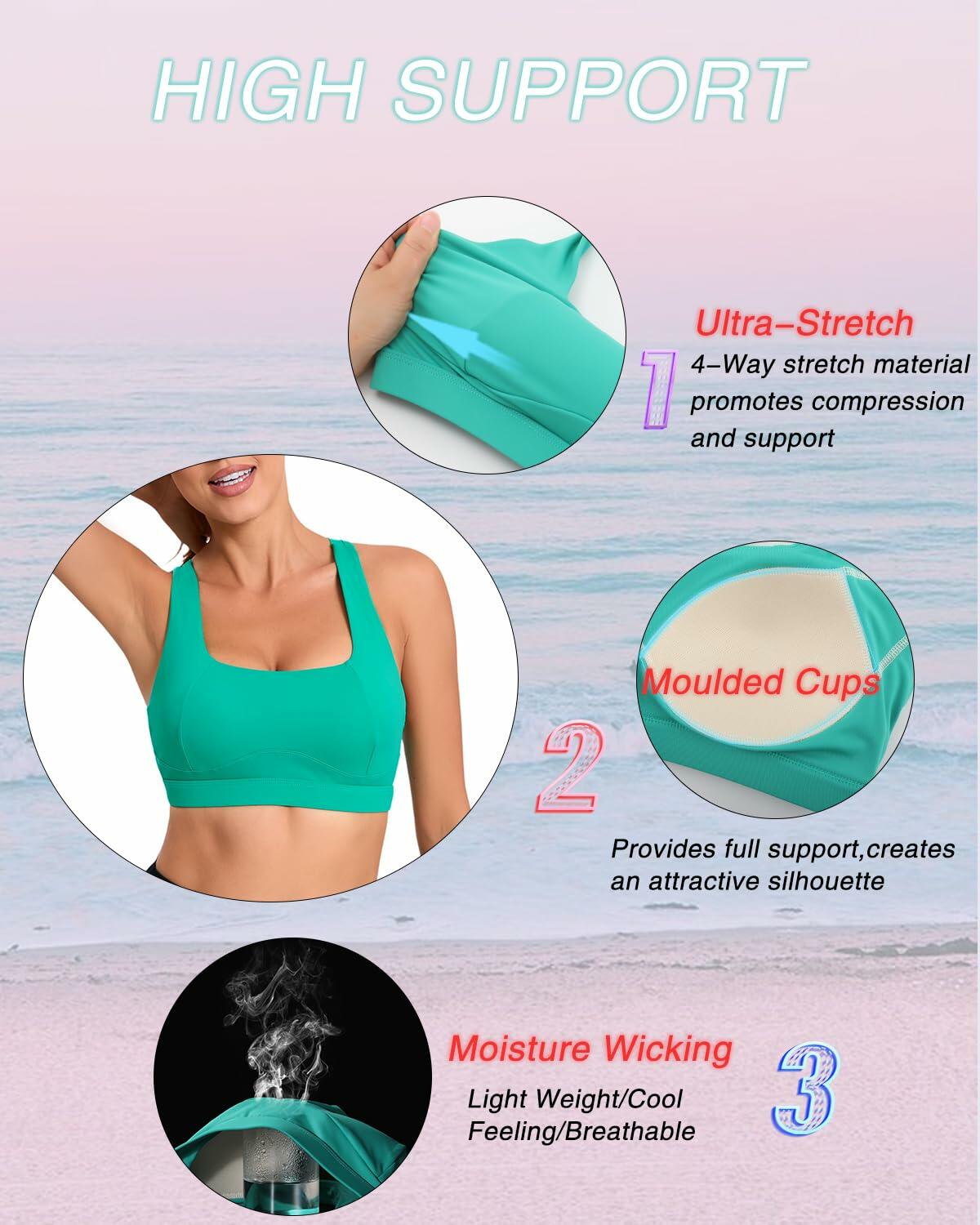RUNNING GIRL Sports Bra High Support Moulded Cup Racerback Bright Green Size L