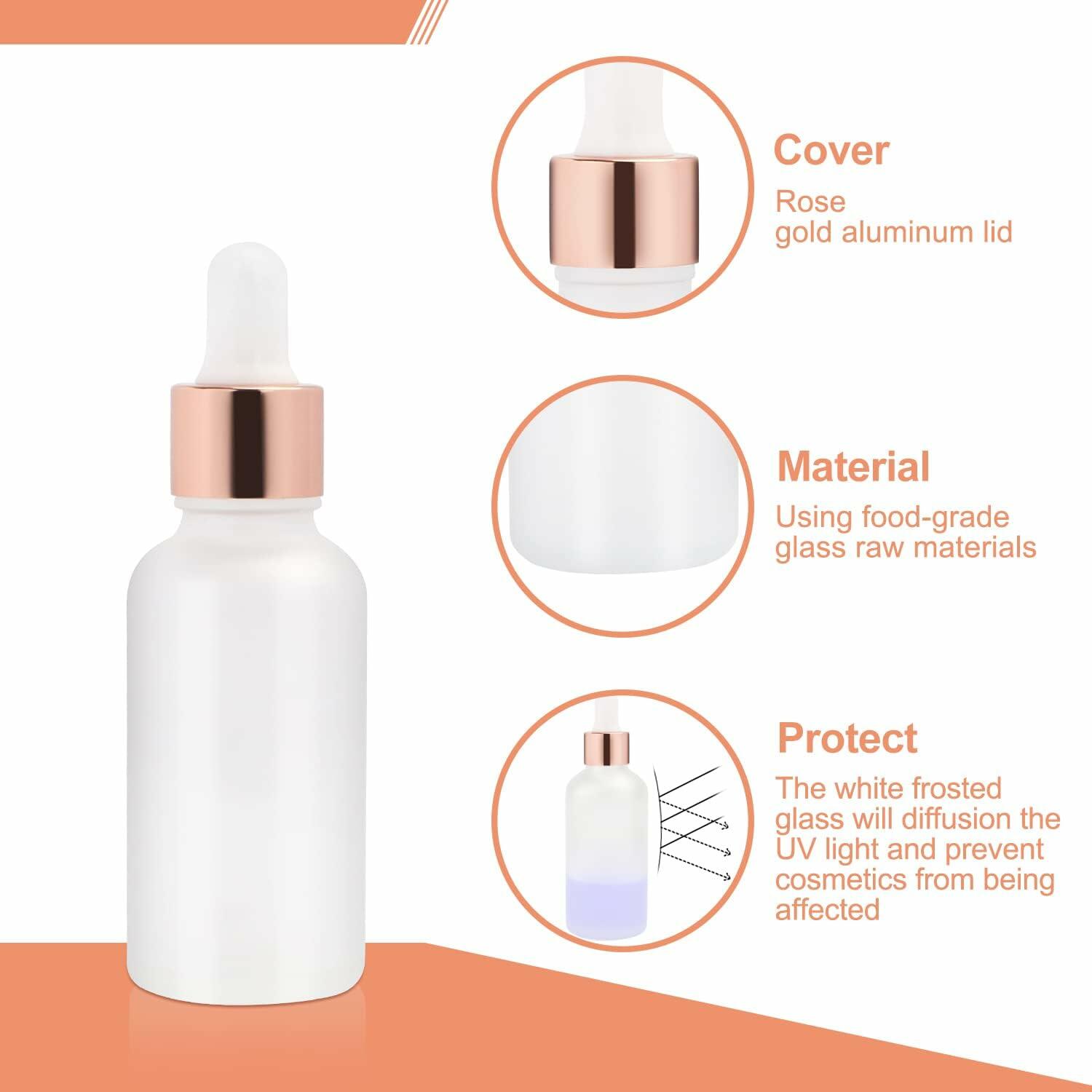 Furnido 6 Pack 50ml Rose Glass Essential Oil Dropper Bottles Pipette