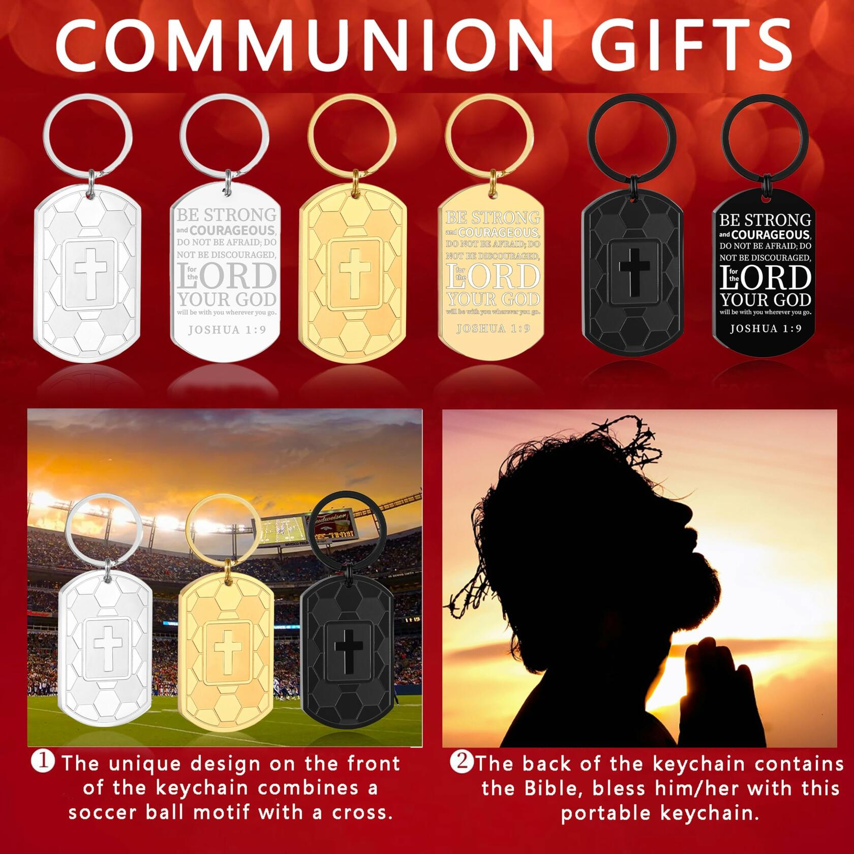 Miss Chipmunk Football Keychain Joshua 1:9 Soccer Bible Verse Black Stainless