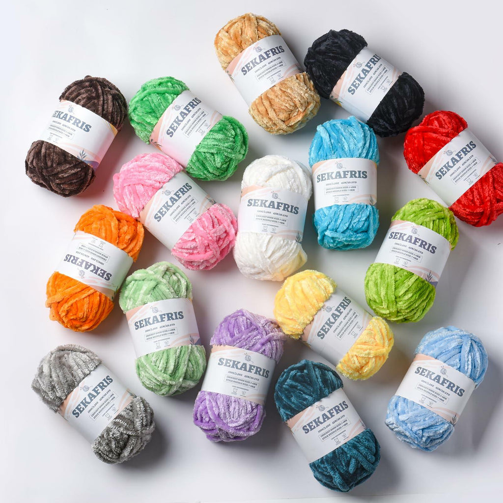 Sekafris Fuzzy Chunky Chenille Yarn 100g 49.2yd Soft Plush Khaki