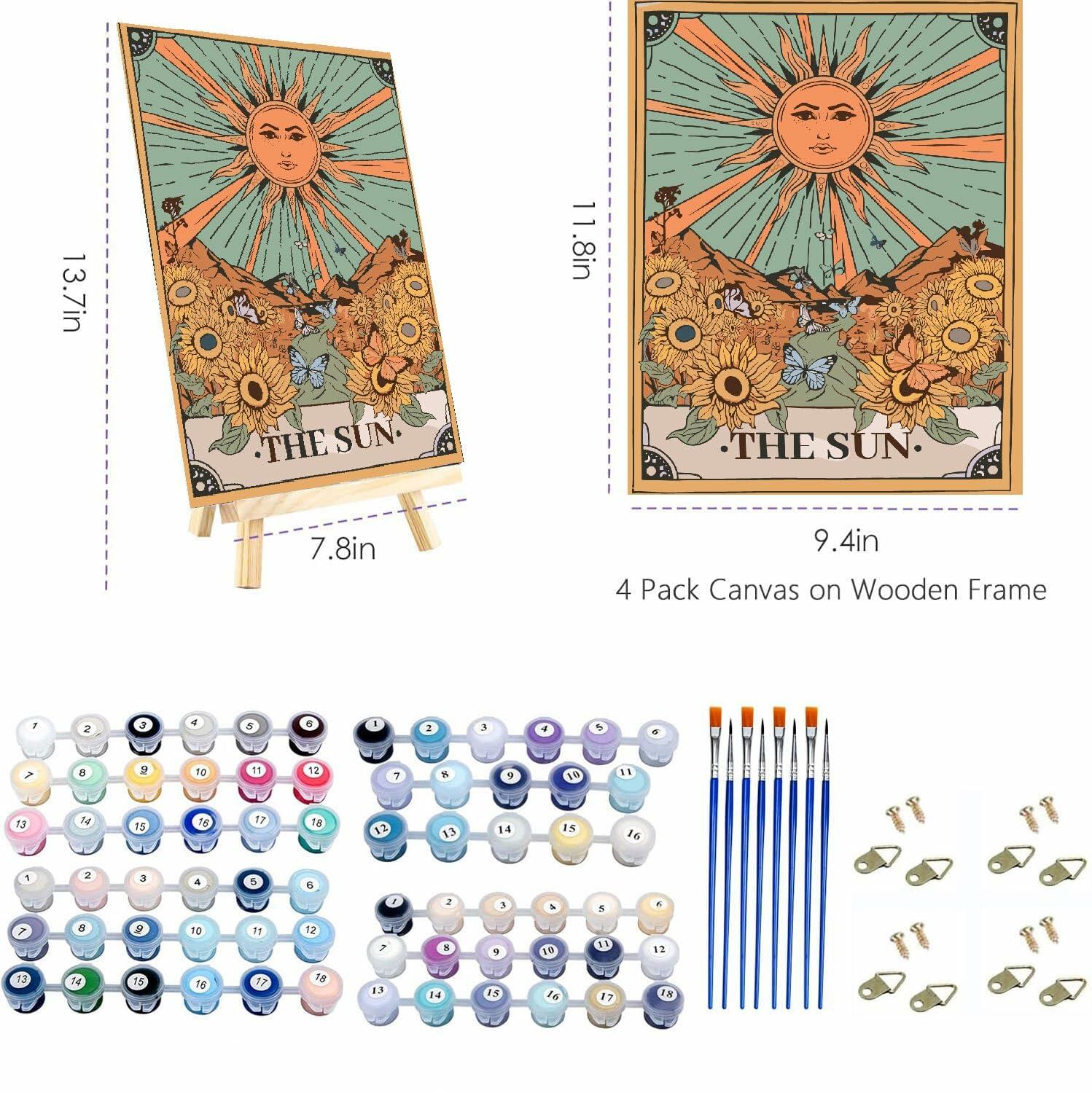 WUDWL Mystery Paint by Numbers Kit Adults Kids 8-12 4 Pack Framed Canvas