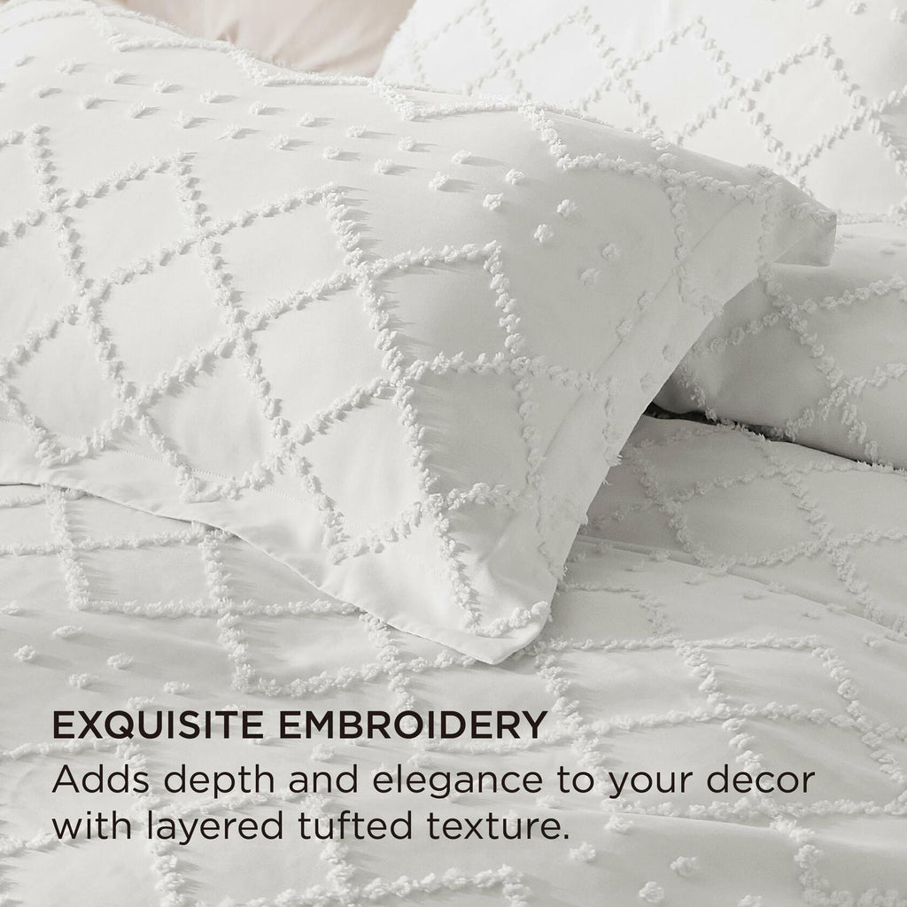 Bedsure Boho Duvet Cover Set Queen 90x90 White 1 Cover 2 Shams Zipper
