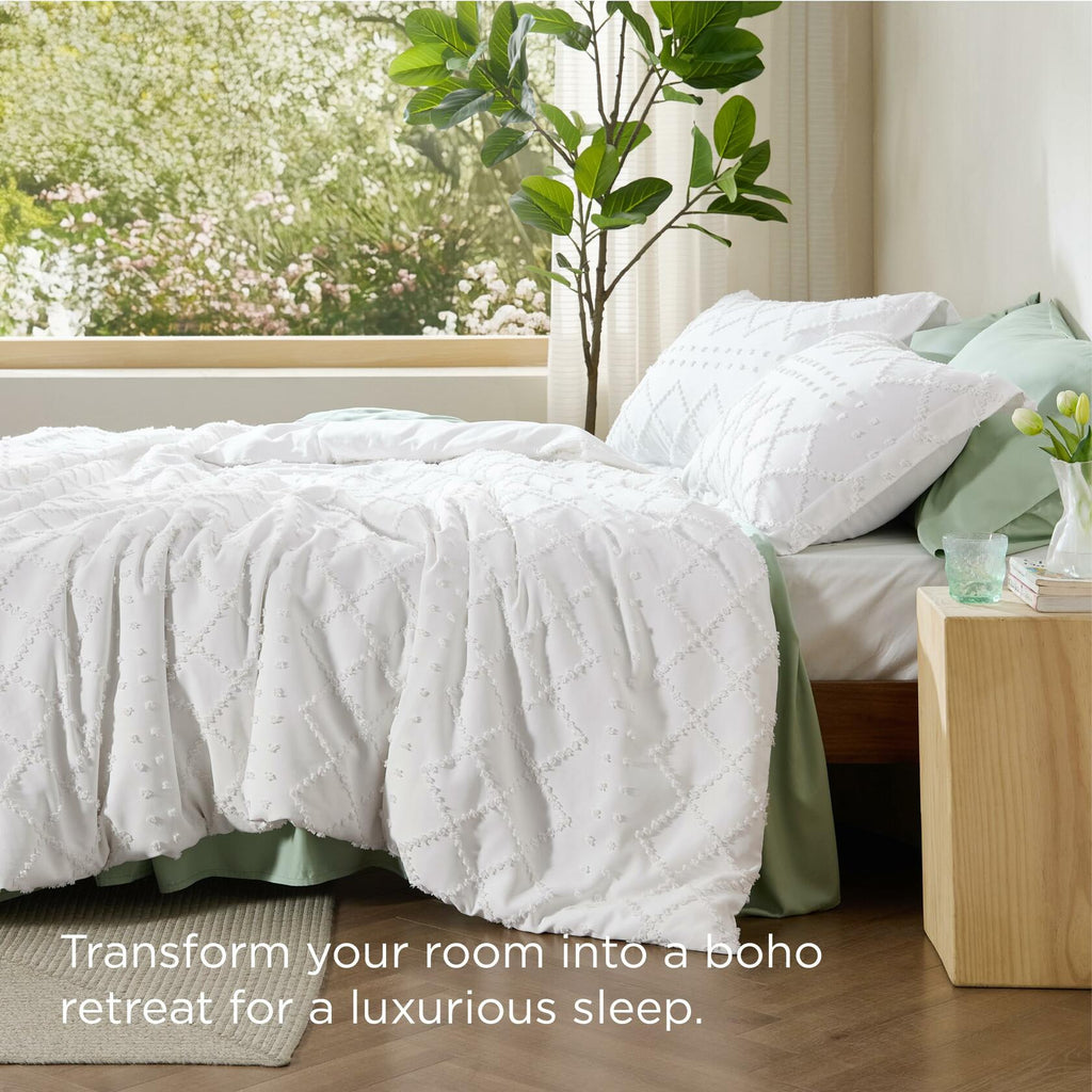 Bedsure Boho Duvet Cover Set Queen 90x90 White 1 Cover 2 Shams Zipper