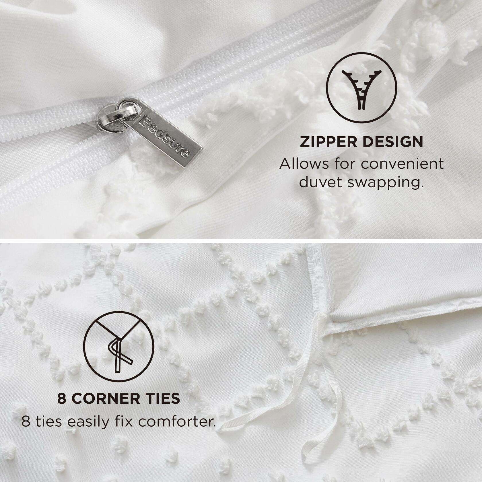 Bedsure Boho Duvet Cover Set Queen 90x90 White 1 Cover 2 Shams Zipper