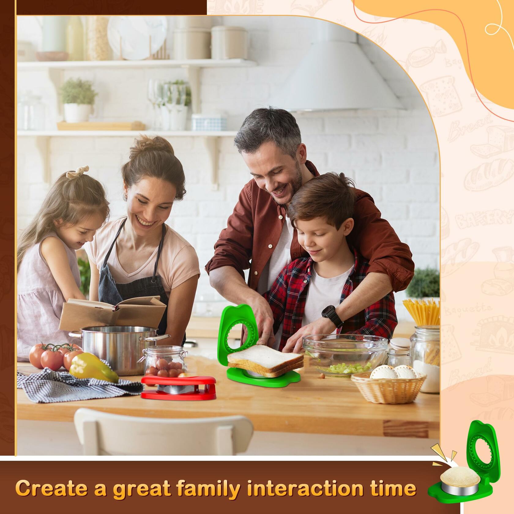 Izzydodo Uncrustable Sandwich Cutter Set Round Sealer for Kids Lunch Red/Green