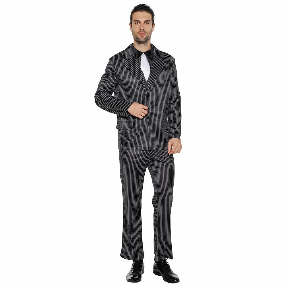 EraSpooky Men's 1920s Gangster Pinstripe Suit Jacket Pants Shirt Tie Size L