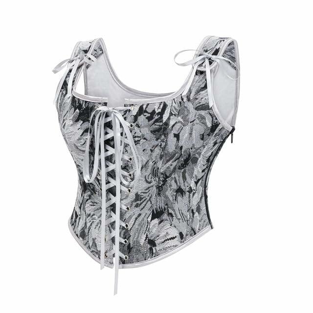 Moonight Floral Lace Up Overbust Corset Vest Renaissance Grey Size S
