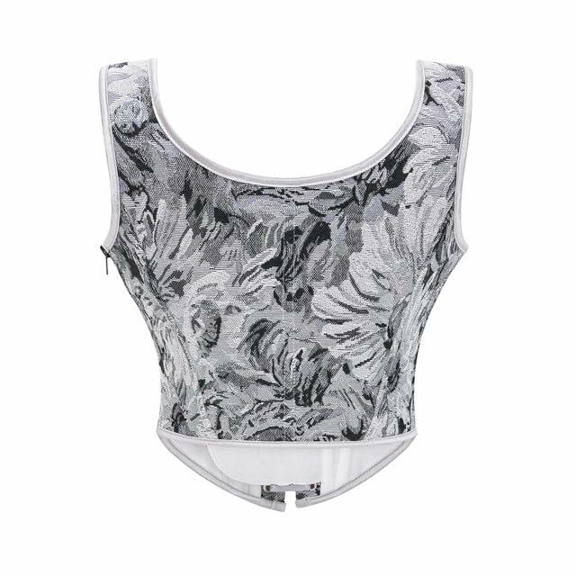 Moonight Floral Lace Up Overbust Corset Vest Renaissance Grey Size S