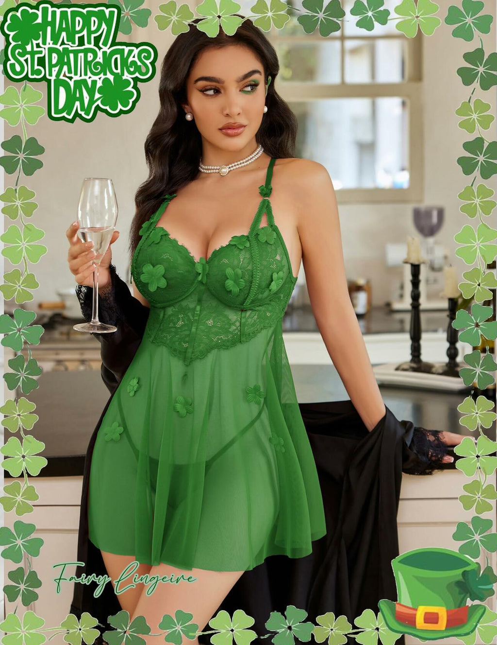 Avidlove Women's Lace Mesh Babydoll Chemise Lingerie Green Size S